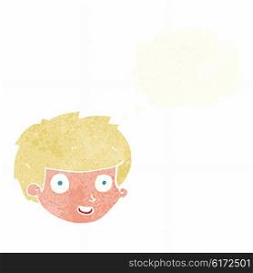 cartoon happy boy&rsquo;s face with thought bubble