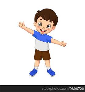 Cartoon happy boy waving hand