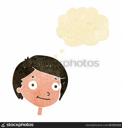 cartoon happy boy with thought bubble