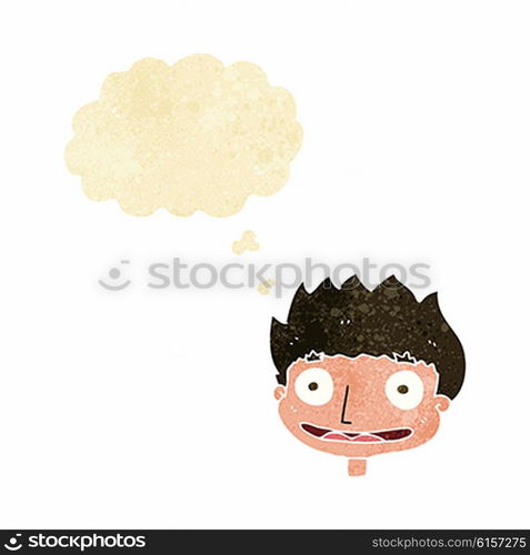 cartoon happy boy with thought bubble