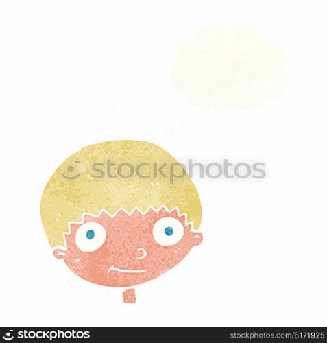 cartoon happy boy with thought bubble