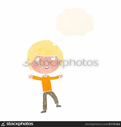 cartoon happy boy with thought bubble