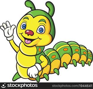 Cartoon happy caterpillar on white background