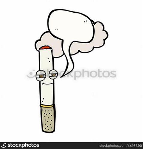 cartoon happy cigarette with speech bubble