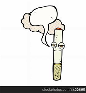 cartoon happy cigarette with speech bubble