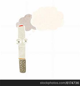 cartoon happy cigarette with thought bubble