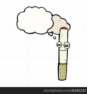 cartoon happy cigarette with thought bubble