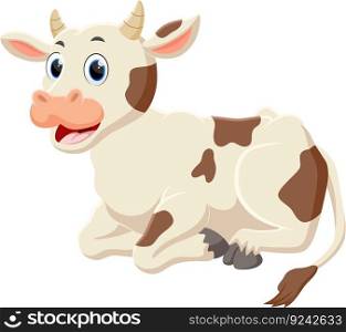 Cartoon happy cow sitting, isolated on white background