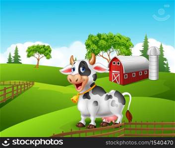 Cartoon happy cow smile in the farm