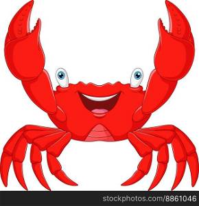 Cartoon happy crab on white background