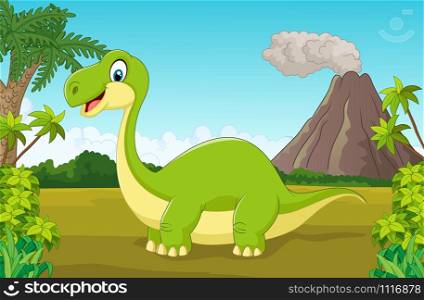 Cartoon happy dinosaur in the jungle