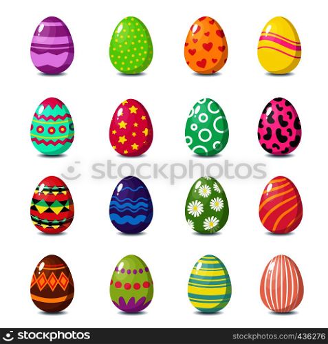 Cartoon happy easter cute eggs vector set. Easter spring eggs for celebration illustration. Cartoon happy easter cute eggs vector set
