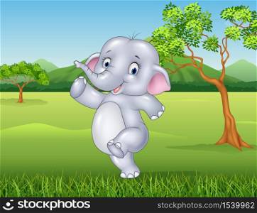 Cartoon happy elephant in the jungle