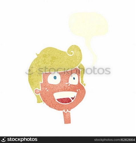 cartoon happy face with speech bubble