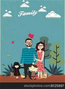 Cartoon happy family, colorful design