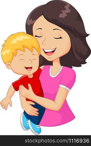 Cartoon happy family mother holding her son