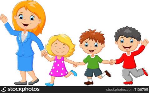 Cartoon happy family on white background