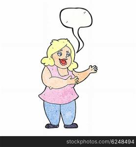 cartoon happy fat woman with speech bubble
