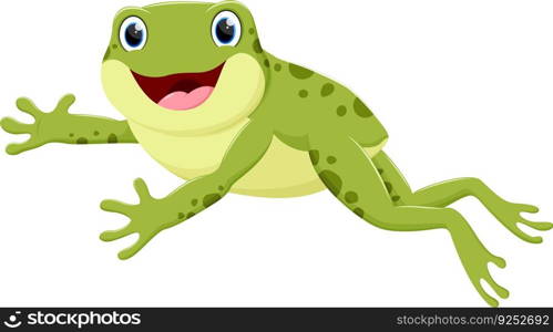 Cartoon happy frog jumping , isolated on white background