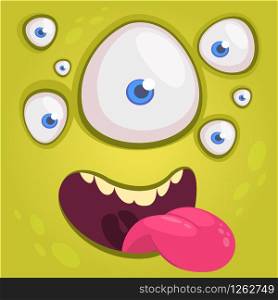 Cartoon happy funny alien character with many eyes. Vector illustration of alien face