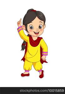 Cartoon happy girl wearing national costume of India