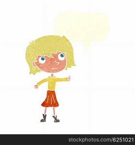 cartoon happy girl with speech bubble