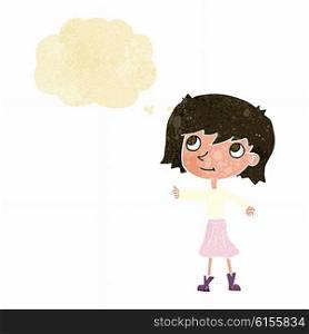 cartoon happy girl with thought bubble