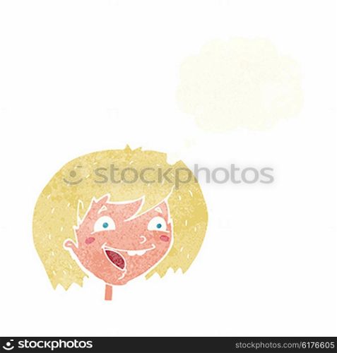 cartoon happy girl with thought bubble