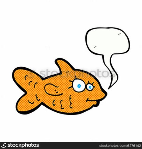 cartoon happy goldfish with speech bubble
