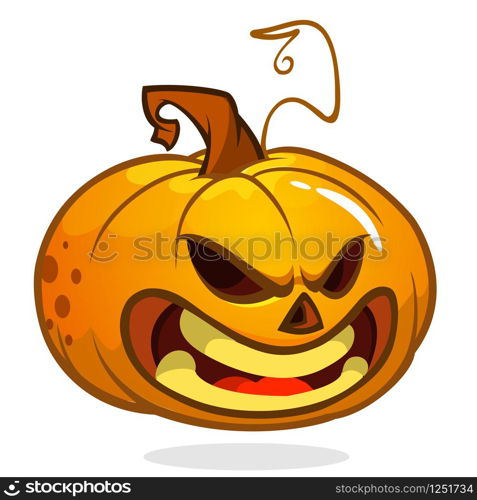 Cartoon happy halloween carved pumpkin isolated on white background. Vector illustration