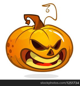 Cartoon happy halloween carved pumpkin isolated on white background. Vector illustration