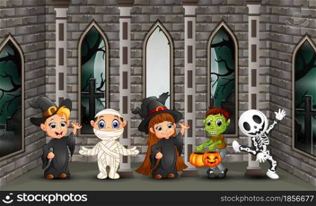 Cartoon happy kids with halloween day