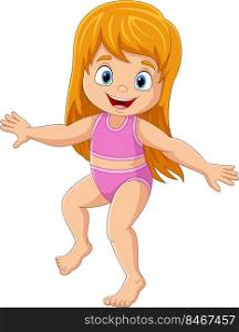 Cartoon happy little girl in swimsuit posing