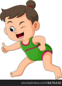 Cartoon happy little girl in swimsuit posing
