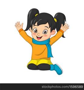 Cartoon happy little girl in warm sweater