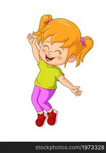 Cartoon happy little girl jumping