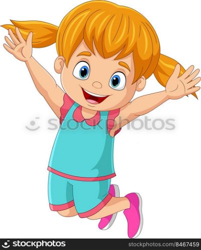 Cartoon happy little girl jumping