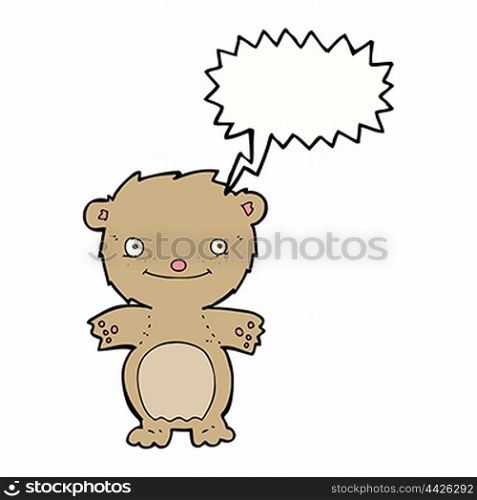 cartoon happy little teddy bear with speech bubble