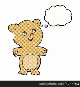 cartoon happy little teddy bear with thought bubble