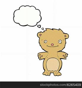 cartoon happy little teddy bear with thought bubble