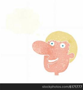 cartoon happy male face with thought bubble