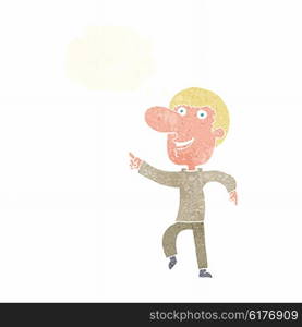 cartoon happy man dancing with thought bubble