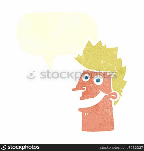 cartoon happy man face with speech bubble