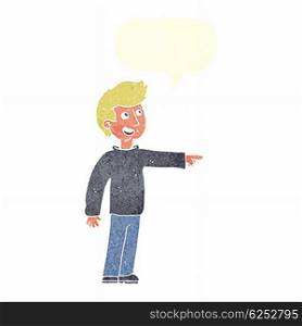 cartoon happy man pointing and laughing with speech bubble