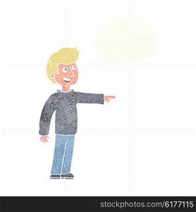 cartoon happy man pointing and laughing with thought bubble