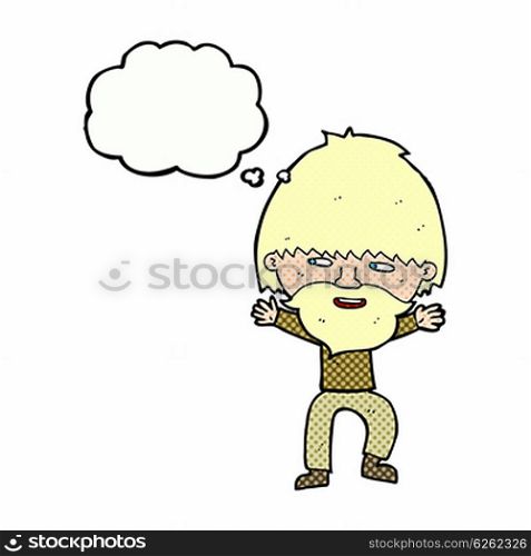 cartoon happy man with beard with thought bubble