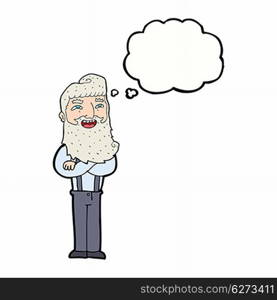 cartoon happy man with beard with thought bubble