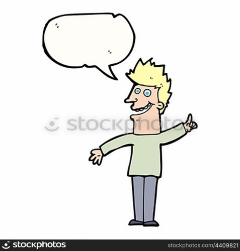 cartoon happy man with speech bubble