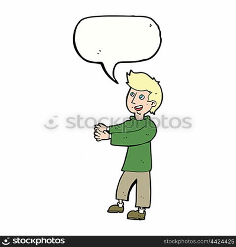 cartoon happy man with speech bubble