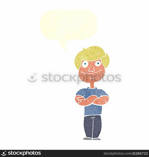 cartoon happy man with speech bubble